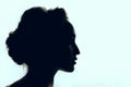 Silhouette of beautiful young woman with a beautiful hairdo.