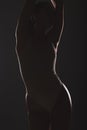 Silhouette, beauty and woman in studio on dark background for cosmetics, wellness and sensual aesthetic. Creative art