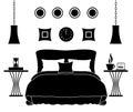 Silhouette of the bedroom. Vector interior. Template