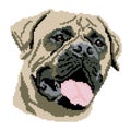 Silhouette of a beige dog Bultmastif breed, muzzle, portrait painted in the form of squares, pixels