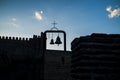 Silhouette of bells and cross in Narikala Fortress. Tbilisi Royalty Free Stock Photo