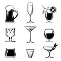 Silhouette Beverage Glass Icons on White