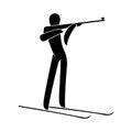 Silhouette biathlon athlete shooting standing isolated. Winter sport pictogram icon