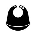 Silhouette Bib icon. Outline emblem of baby feeder with pocket and button fasteners. Black simple illustration of children`s good