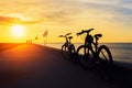 Silhouette Bicycle with beautiful landscape at sunset