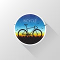 Silhouette of bicycle on nature at sunset. Vector illustration.
