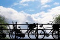 Silhouette of bicycles on blue sky Royalty Free Stock Photo