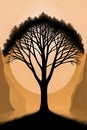 Silhouette of big branchy tree Royalty Free Stock Photo
