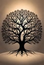 Silhouette of big tree with branches and roots Royalty Free Stock Photo