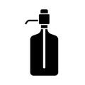Silhouette big water bottle with manual pump. Outline icon of dispenser with button. Black illustration of clear plastic bottle