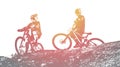 Silhouette of a biker. Downhill mountain biking background. Vector Illustration