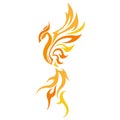 The silhouette of a bird is a Firebird, a tattoo painted in orange-yellow color, drawn in various lines. Phoenix bird logo Royalty Free Stock Photo