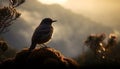 Silhouette of bird perching on branch, back lit by sunset generated by AI