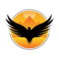 Silhouette bird symbol. Freedom life concept flat logo design. Eagle flying on mountain