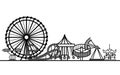 Silhouette Black Amusement Park. Vector Royalty Free Stock Photo