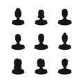 Silhouette Black Avatars People Man and Woman Icon Set. Vector Royalty Free Stock Photo