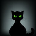 Silhouette of black cat with green eyes. Stock illustrati