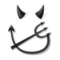 Silhouette Black Devil Horns Tail and Fork Set. Vector