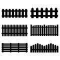 Silhouette Black Fence Icon Set. Vector