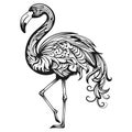 Silhouette of a black flamingo bird, drawn on a white background. isolated vector. Royalty Free Stock Photo