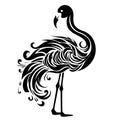 Silhouette of a black flamingo bird, drawn on a white background. isolated vector. Royalty Free Stock Photo