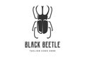 Silhouette of Black Horn Beetle Bug Illustration Logo Design