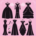 Silhouette of black party dresses,accessories Royalty Free Stock Photo