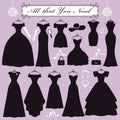 Silhouette of black party dresses,accessories kit Royalty Free Stock Photo