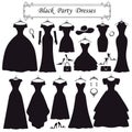 Silhouette of black party dresses.Fashion flat