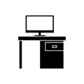 Silhouette black pc desk office drawers icon Royalty Free Stock Photo