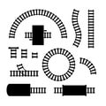 Silhouette Black Railway Elements Parts Set. Vector Royalty Free Stock Photo