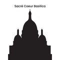 Silhouette in black of Sacred Heart Basilica in Paris, France isolated on a white background, vector illustration.