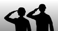 Silhouette black salute men and women soldier