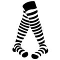 Silhouette of black striped knee-high stockings. Logo design of human crossed legs in black striped stockings