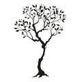 Silhouette of a black tree with leaves and buds on a white background. Vector illustration Royalty Free Stock Photo