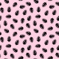 Silhouette black tropical leaf sticker minimal seamless pattern. Vector illustration isolated on a pink background.