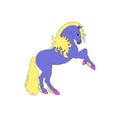 Silhouette of a blue horse with a yellow mane on the racks. Vector drawing Royalty Free Stock Photo