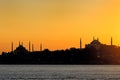 Silhouette of Blue Mosque and Aya Sofya in Istanbul Royalty Free Stock Photo