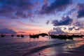 The silhouette of boat and beach in the early morning Royalty Free Stock Photo