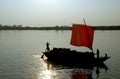 Silhouette of a boat on the Rupsa River near Mongla in Bangladesh Royalty Free Stock Photo