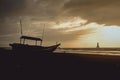 Silhouette boat and tree at sunset Royalty Free Stock Photo