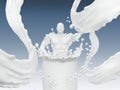 Silhouette of bodybuilder that is consisting of a white protein, splash of milk, splash of yogurt on blue background, isolated 3d Royalty Free Stock Photo