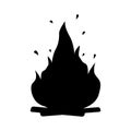 Silhouette bonfire with firewood icon. Outline logo of flame with sparks. Black simple illustration of warm, fireplace, wild life