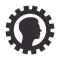 Silhouette border with gear wheels shape and profile man Royalty Free Stock Photo