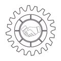 Silhouette border with gear wheels shape and shake hands Royalty Free Stock Photo
