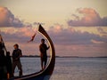 Silhouette of bote in ocean Royalty Free Stock Photo