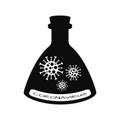 Silhouette of a bottle with bacteria and the text Coronavirus. Vector illustration.