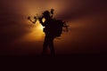 Silhouette of a bow hunter Royalty Free Stock Photo