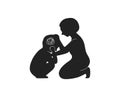 Silhouette of a boy get stress and sad emotion at home with support mother taking care him, mental health kids concept. flat