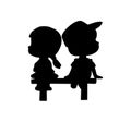 Silhouette of a boy and a girl sitting on a bench. A symbol of quarrel, resentment. Isolated